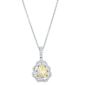 18ct White Gold .33ct Yellow Diamond Cluster Necklace