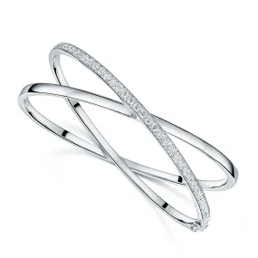 18ct White Gold Diamond Cross-Over Design Bangle