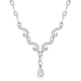 18ct White Gold Diamond Set Fancy Collarette Style Drop Necklace