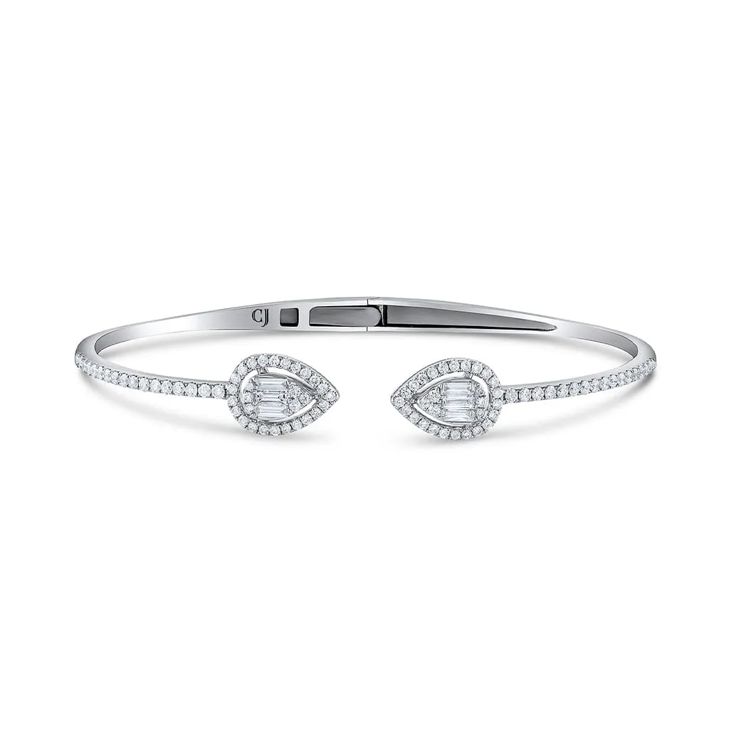 18k White Gold 0.92ctw Diamond Double Pear Bangle