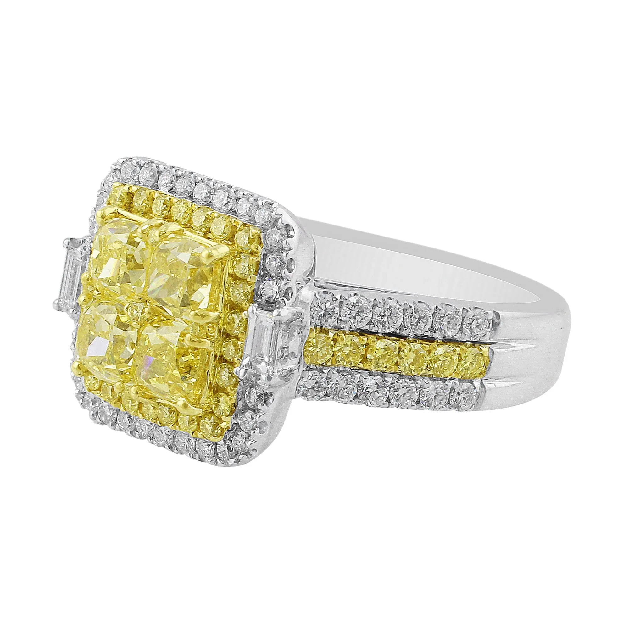 18k White Yellow Gold Square Yellow White-Accent Diamond Ring