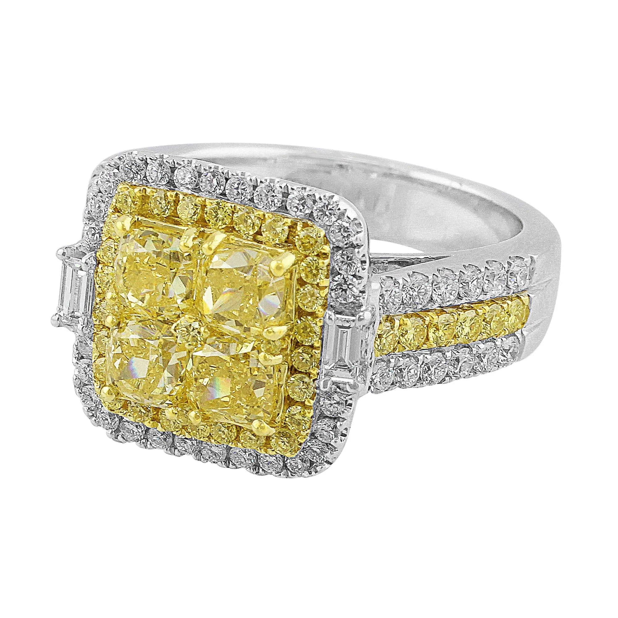 18k White Yellow Gold Square Yellow White-Accent Diamond Ring