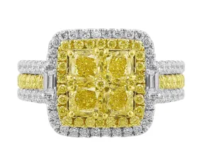 18k White Yellow Gold Square Yellow White-Accent Diamond Ring