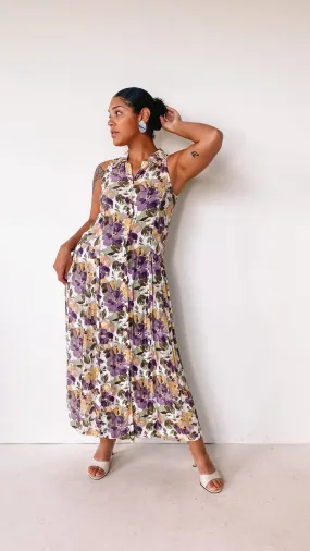 1990s Iris Floral Collared Dress, sz. L