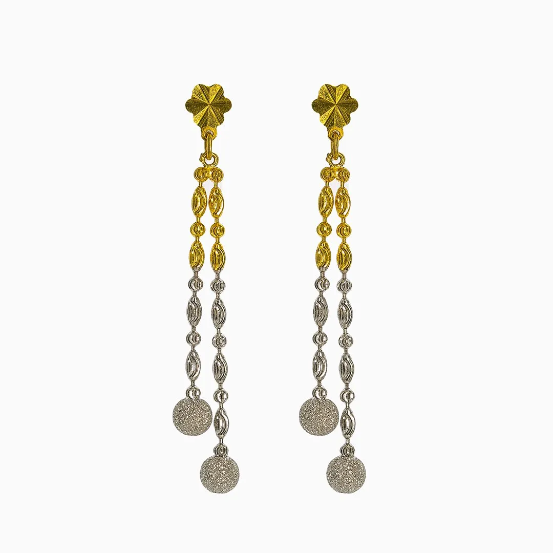 22K Multi Tone Gold Earrings W/ Tassels & White Gold Glass Blast Balls