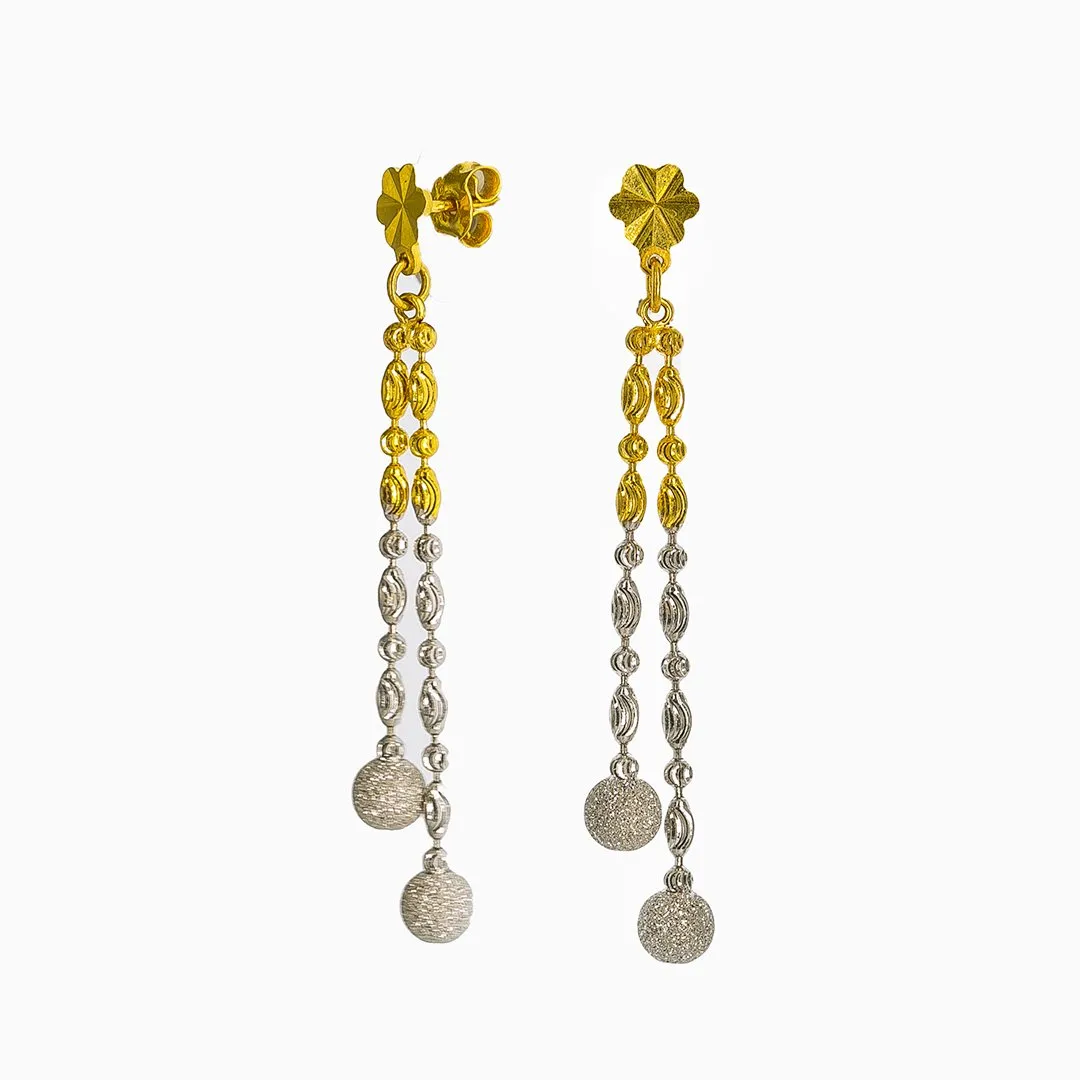 22K Multi Tone Gold Earrings W/ Tassels & White Gold Glass Blast Balls