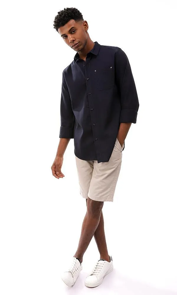 57394 Full Buttoned Shirt With Side Pockets - Navy Blue