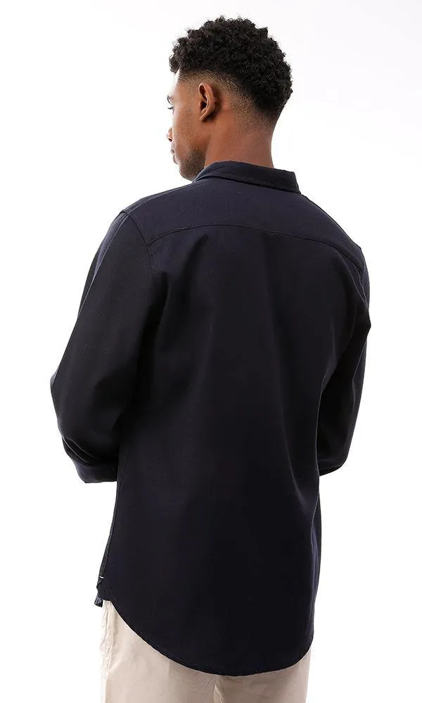 57394 Full Buttoned Shirt With Side Pockets - Navy Blue