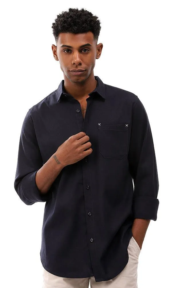 57394 Full Buttoned Shirt With Side Pockets - Navy Blue