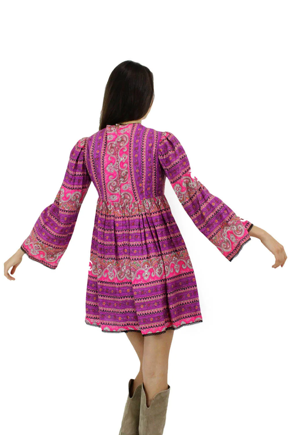 60s Babydoll Paisley Mini Dress XS