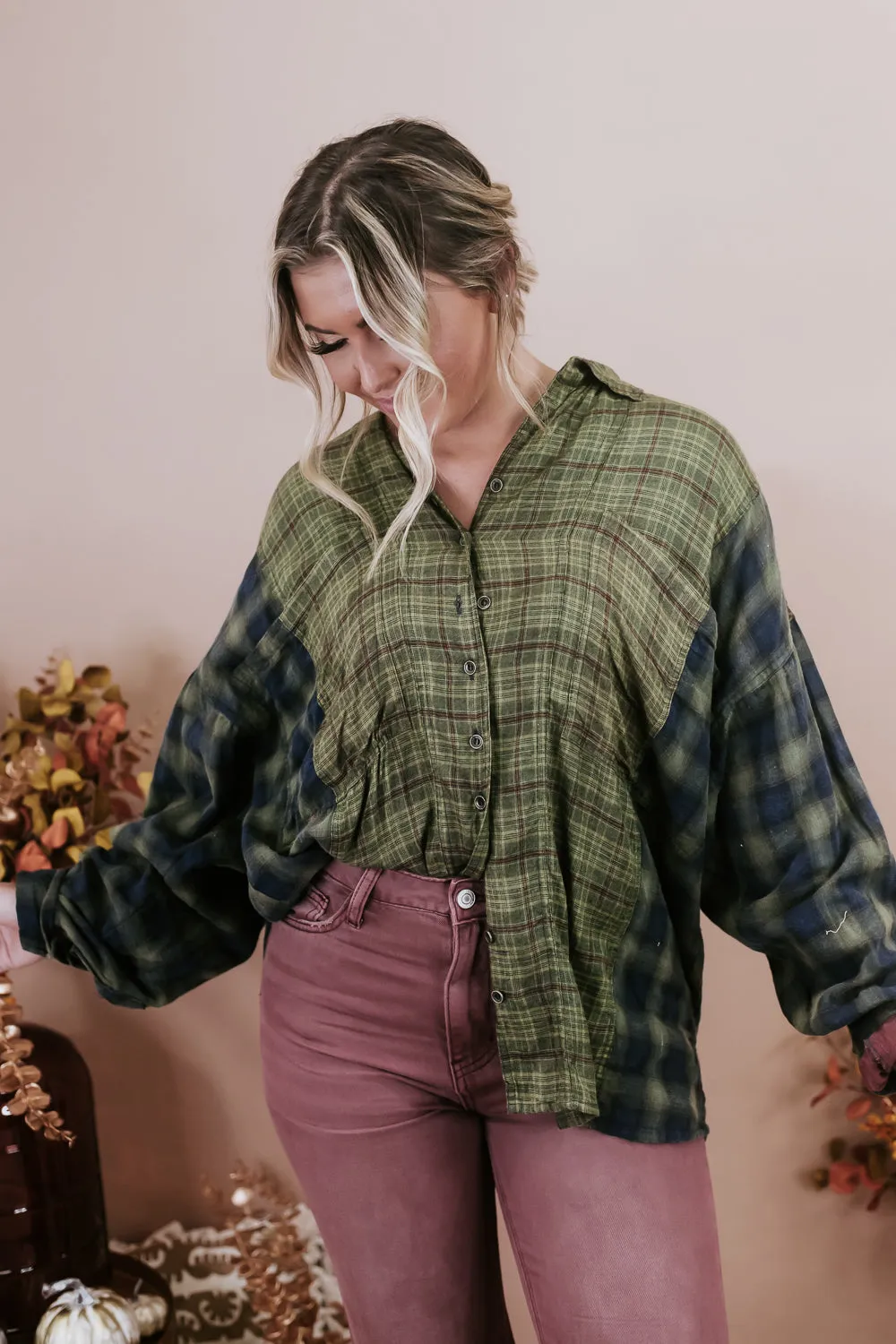 Acid Washed Button Down Flannel, Green