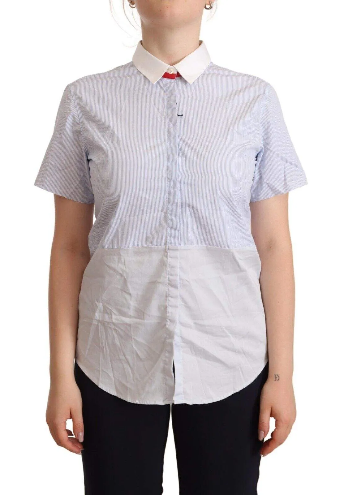 AGLINI Light Blue Cotton Short Sleeves Collared Polo Top