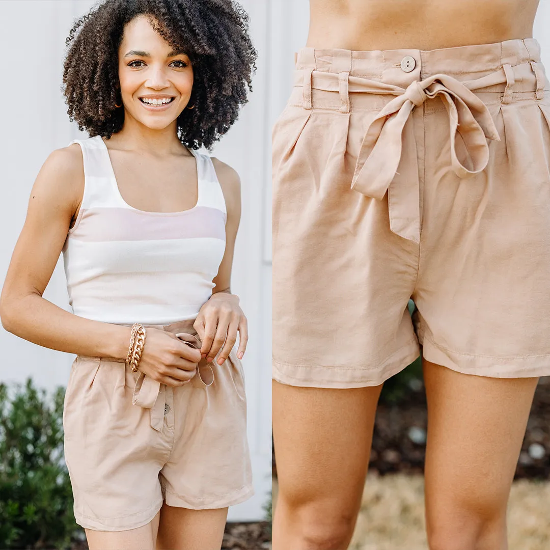 All For You Camel Brown Paperbag Shorts