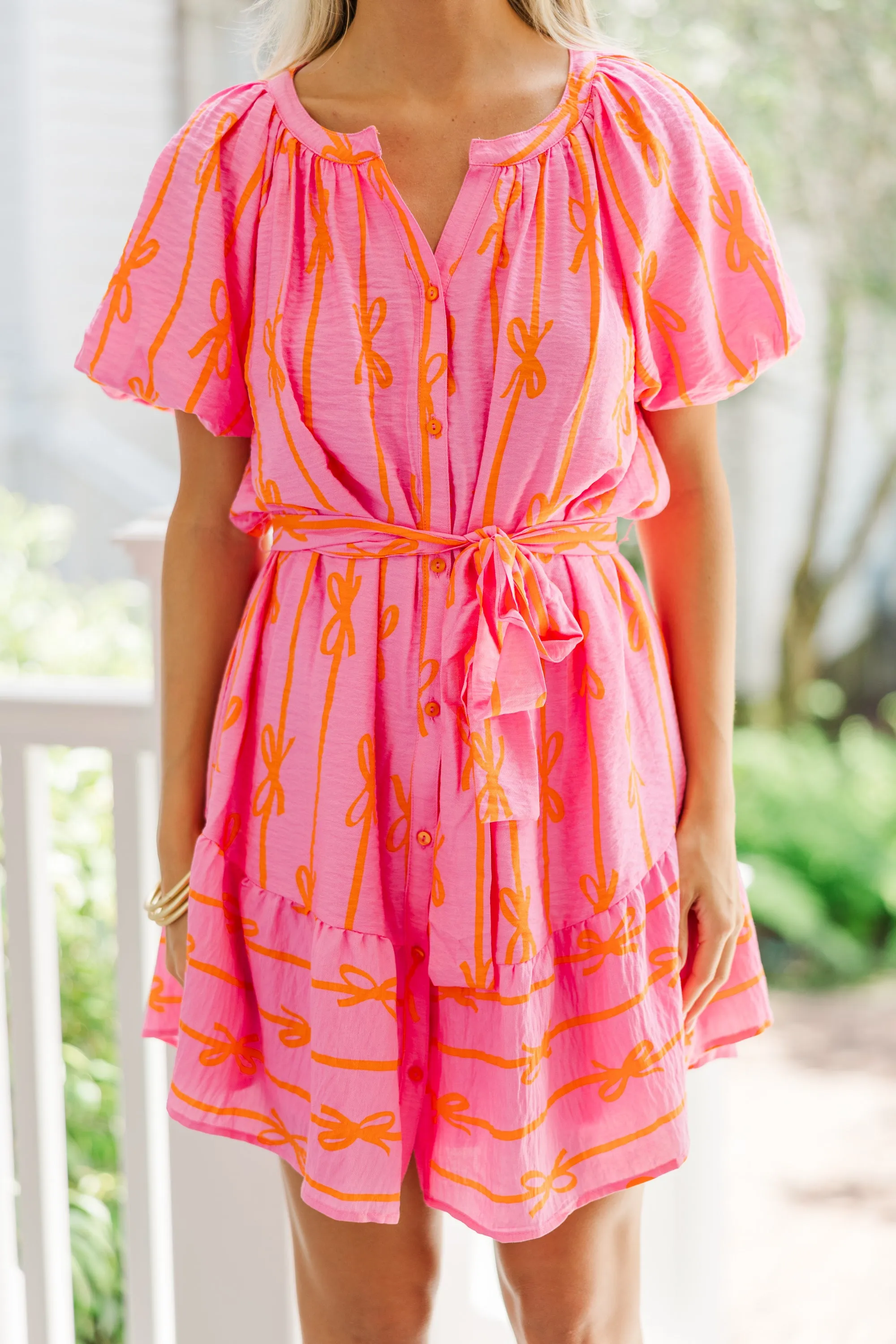 All Tied Up Bubblegum Pink Bow Print Dress