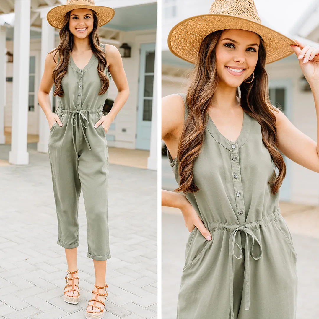 Always Reliable Olive Green Chambray Jumpsuit