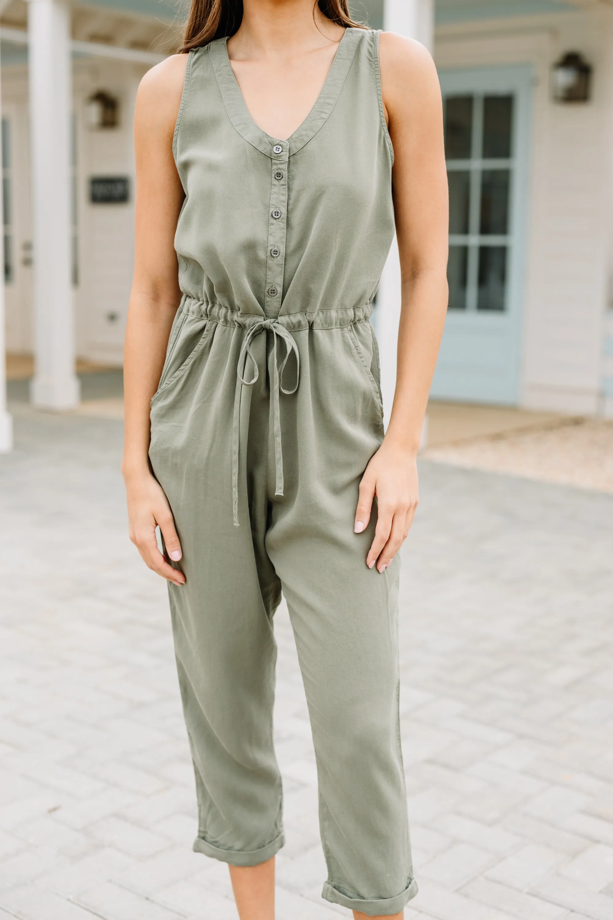 Always Reliable Olive Green Chambray Jumpsuit