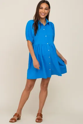 Aqua Button Down Maternity Mini Dress