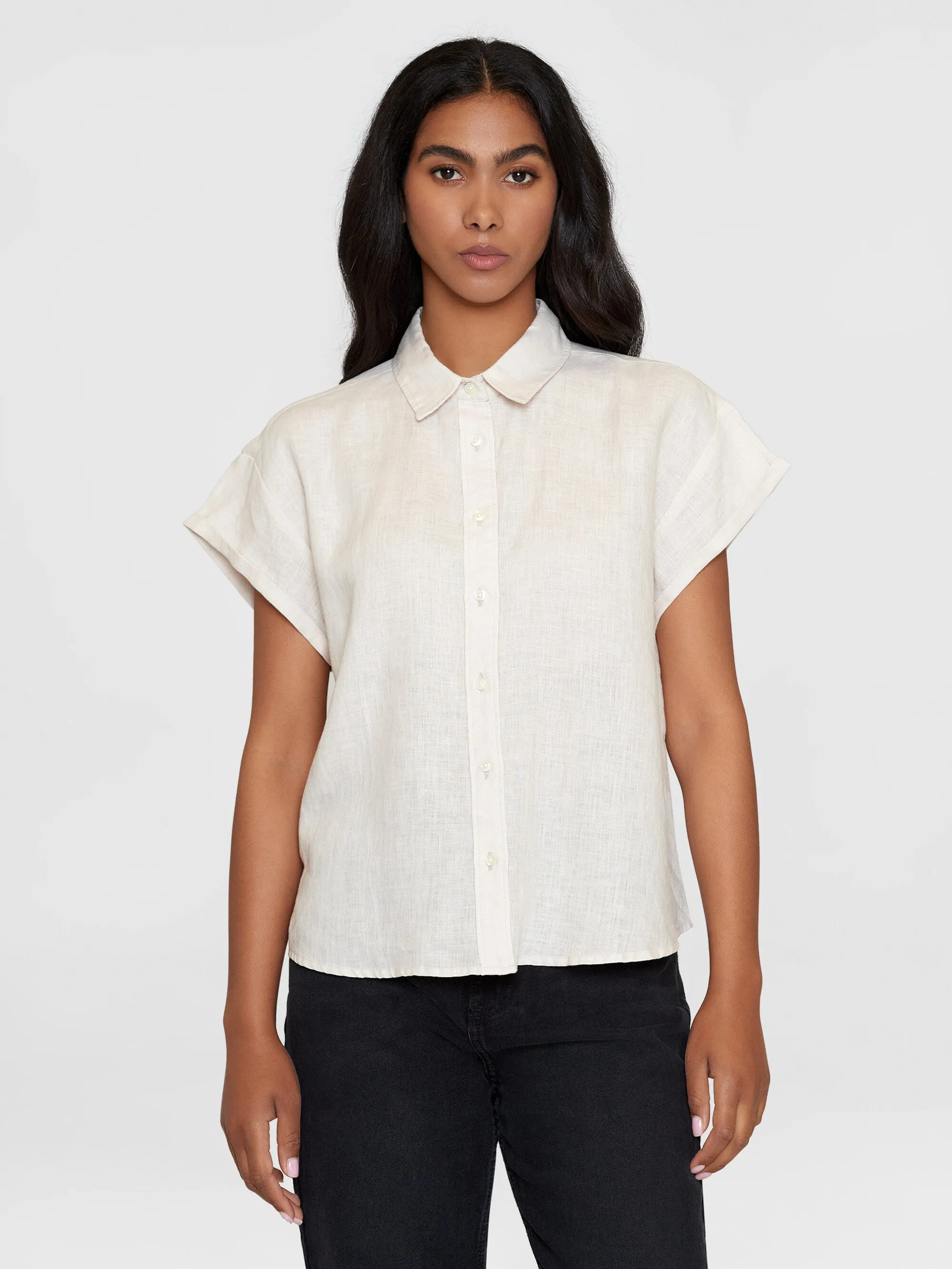 ASTER fold up short sleeve linen shirt - Light feather gray