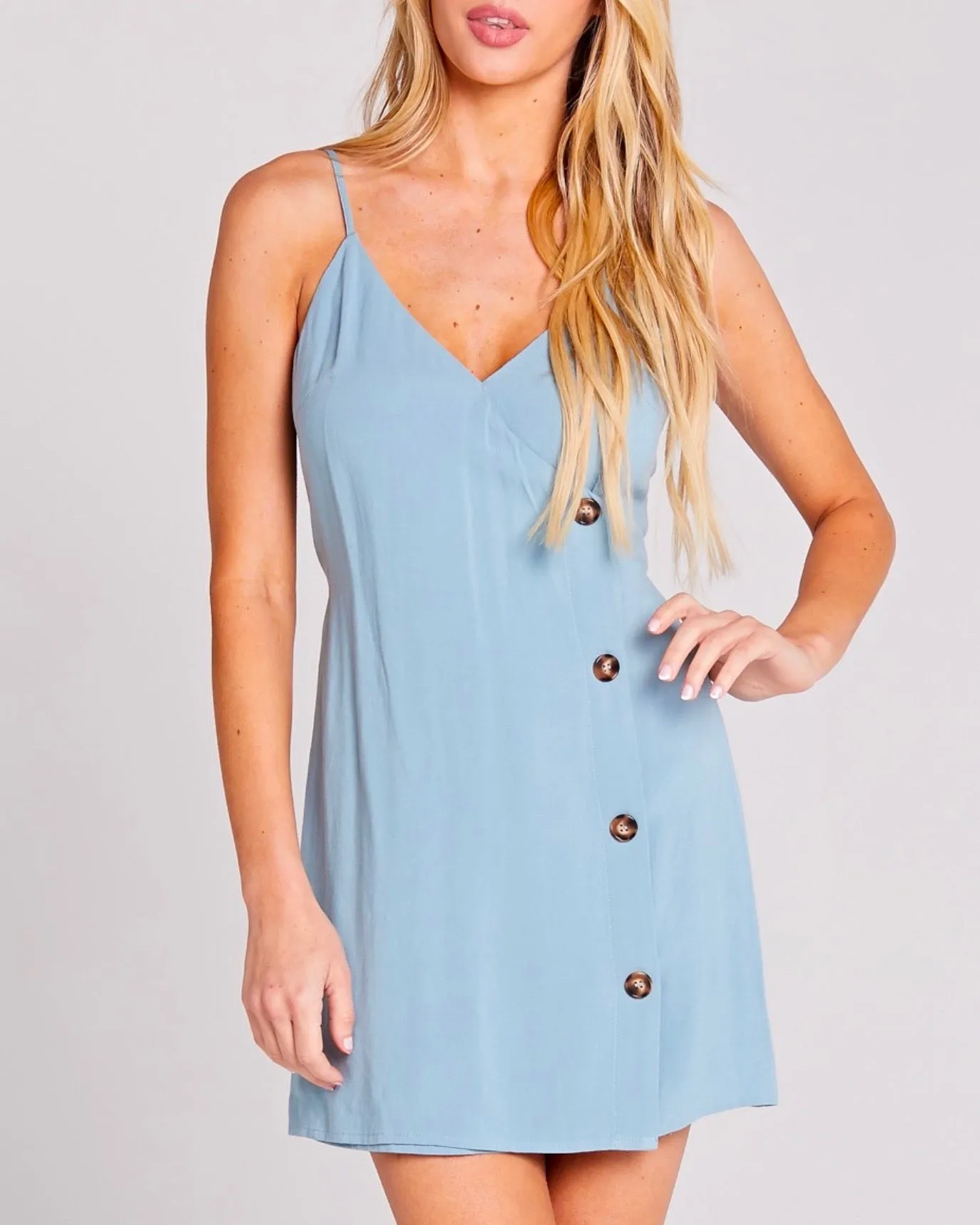 Belle V-Neck Buttoned Side Dress - Seafoam