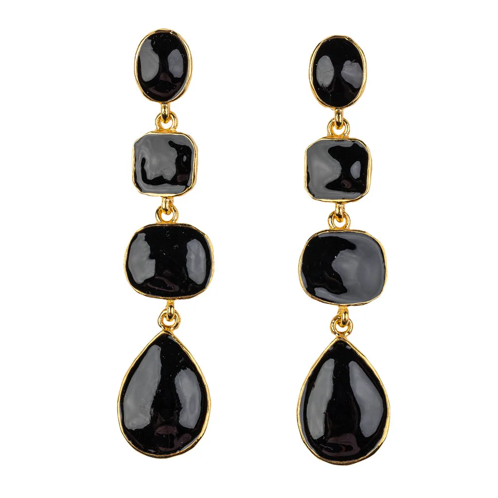 Black Geometric Drop Pierced Earrings