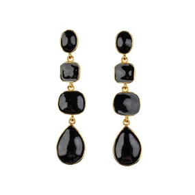 Black Geometric Drop Pierced Earrings