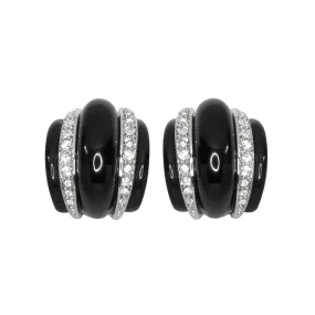 Black Ribbed Hoop Clip Earrings