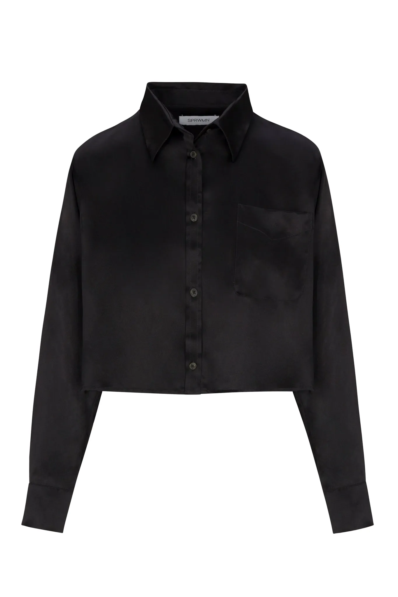 Black Silk Cropped Button Down