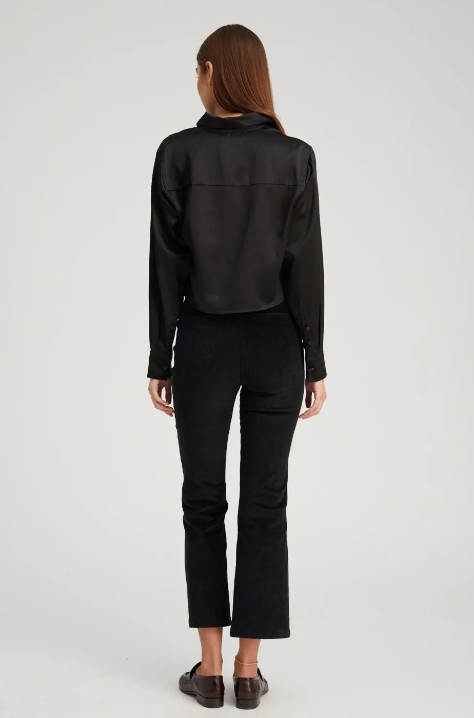 Black Silk Cropped Button Down