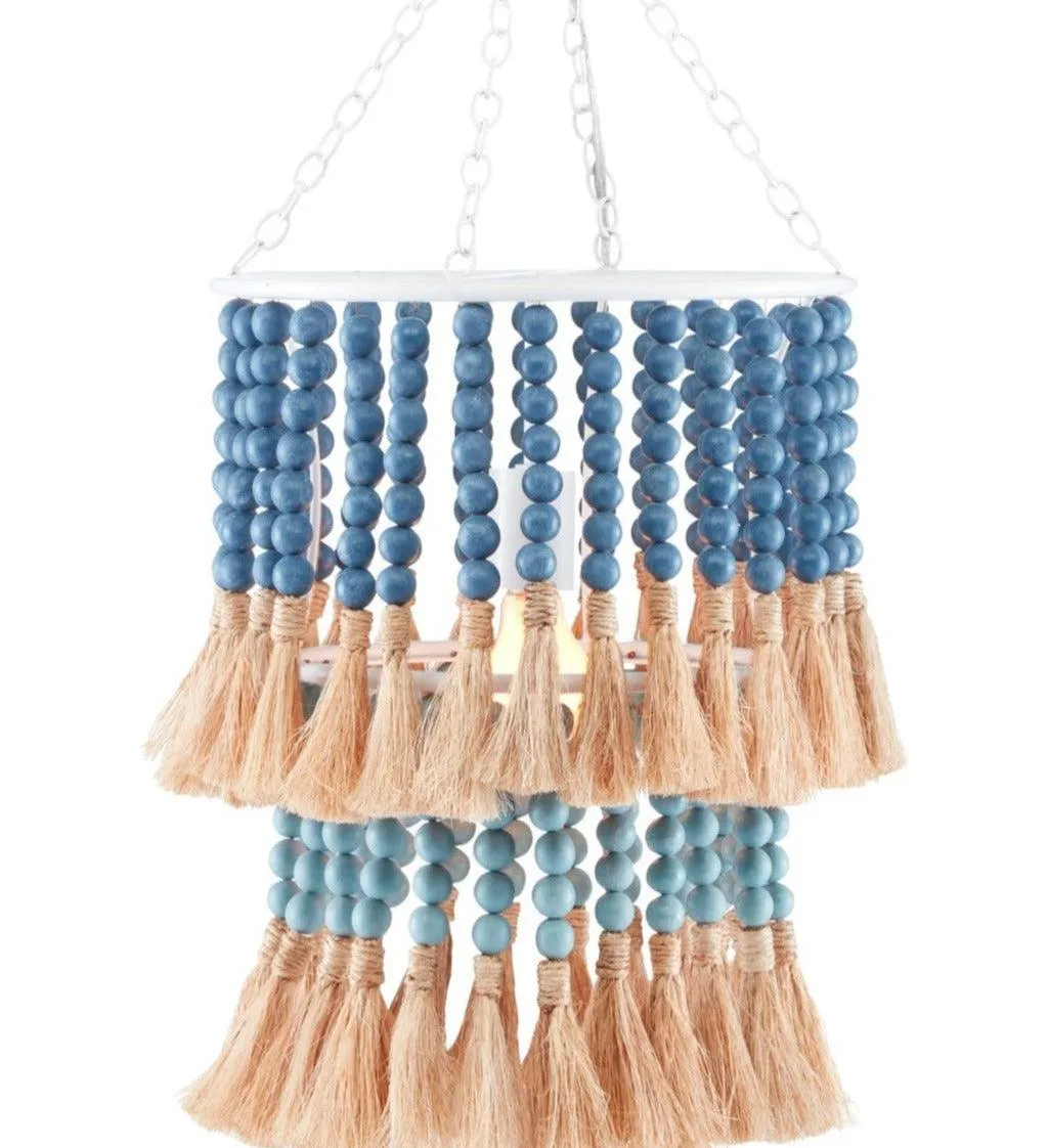 Blue Coastal Cottage Beaded Rope Pendant