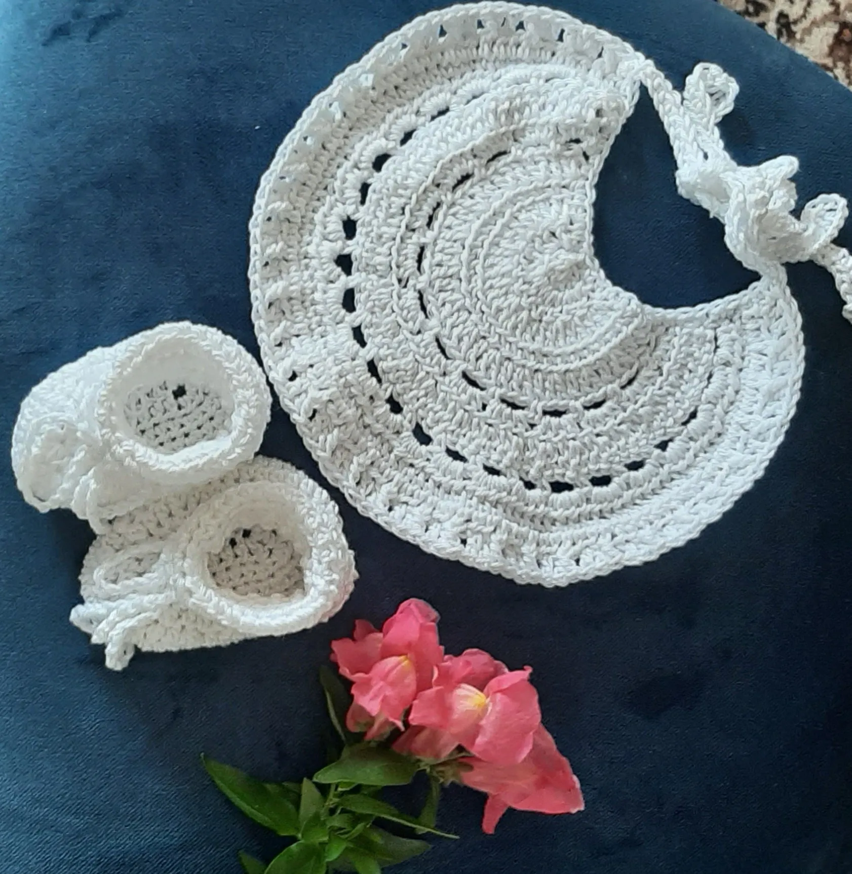 Blue Goose Crochet Bib and Bootee Set - Olivia