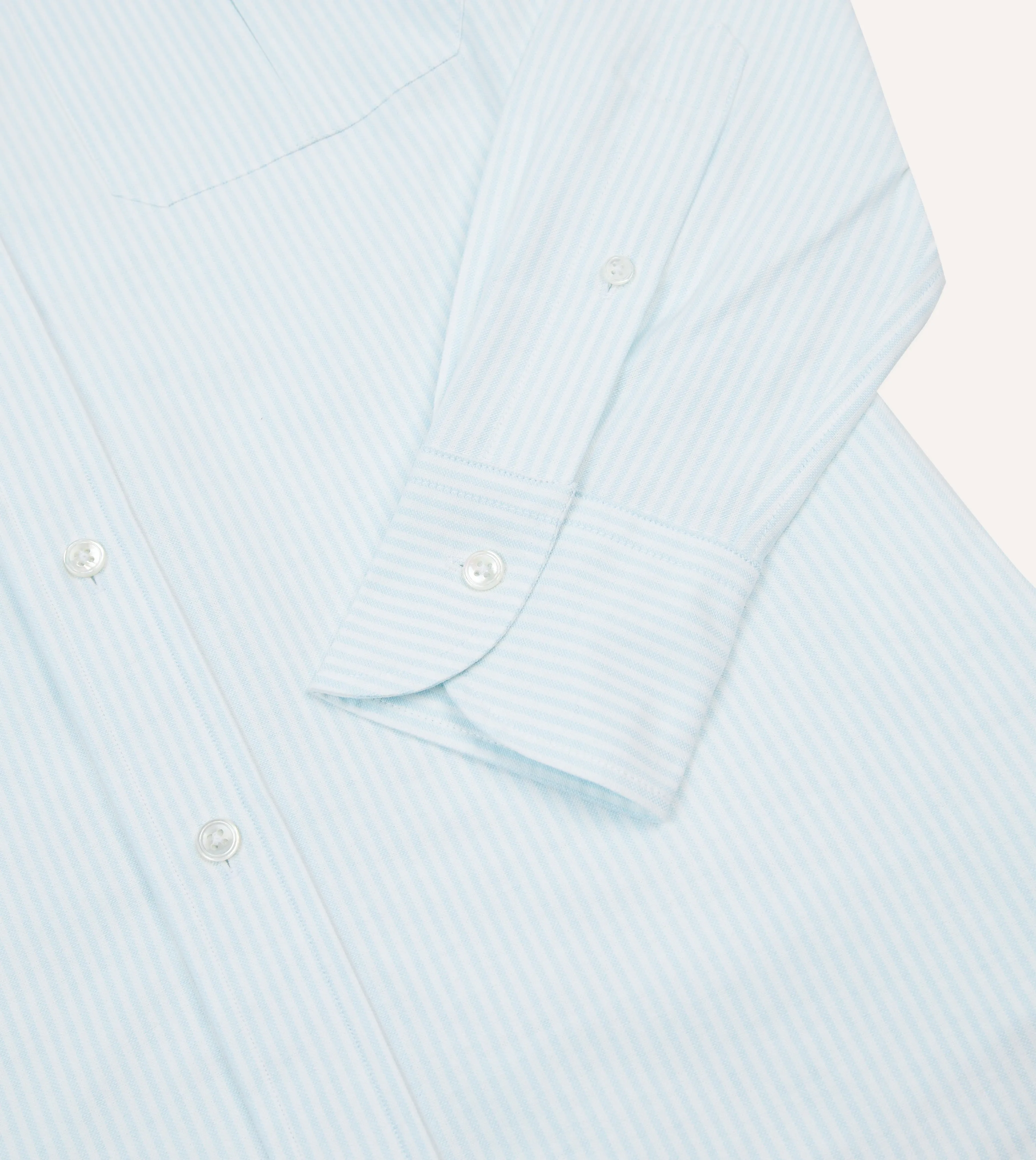 Blue Ticking Stripe Cotton Oxford Cloth Pocket Button-Down Shirt