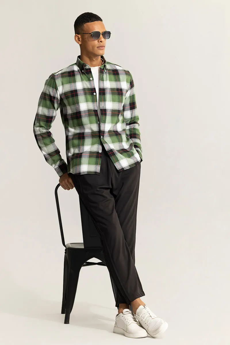 Dark Green Checkered Shirt with Bold Block Lines - Premium Quality