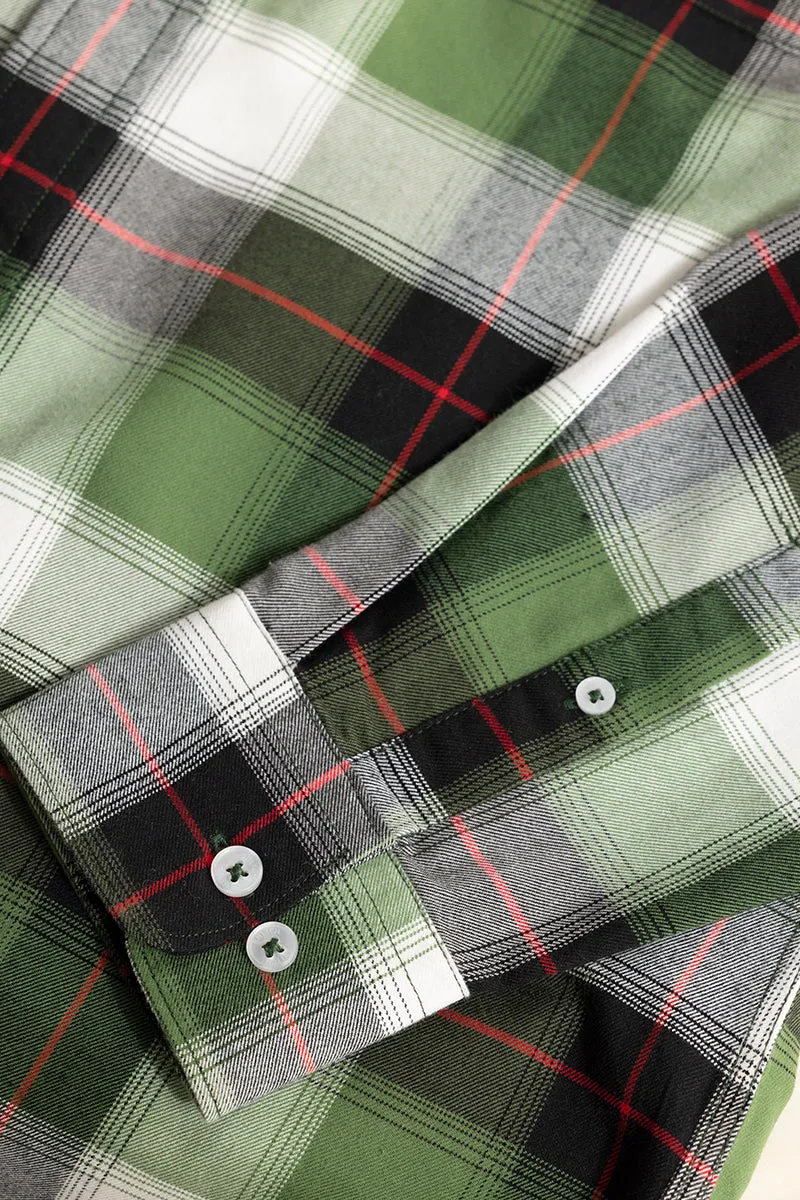 Dark Green Checkered Shirt with Bold Block Lines - Premium Quality