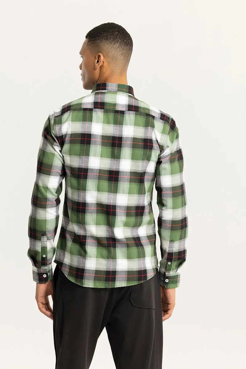 Dark Green Checkered Shirt with Bold Block Lines - Premium Quality