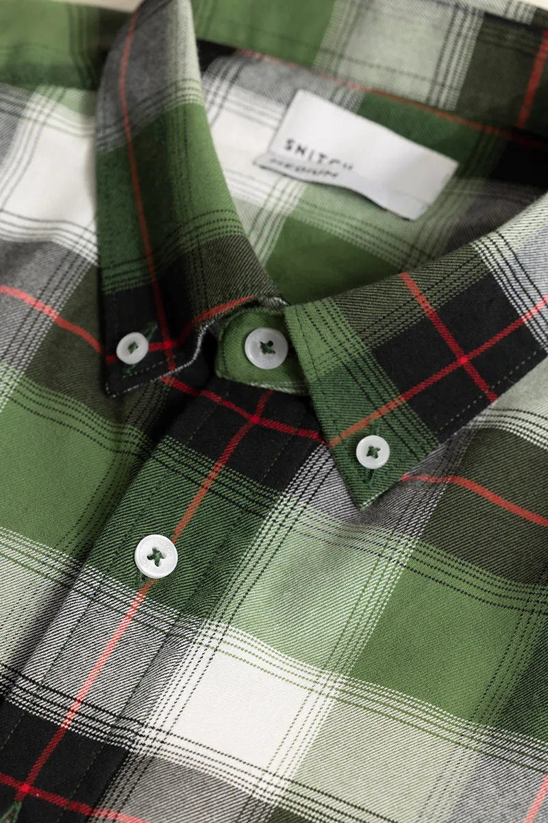 Dark Green Checkered Shirt with Bold Block Lines - Premium Quality