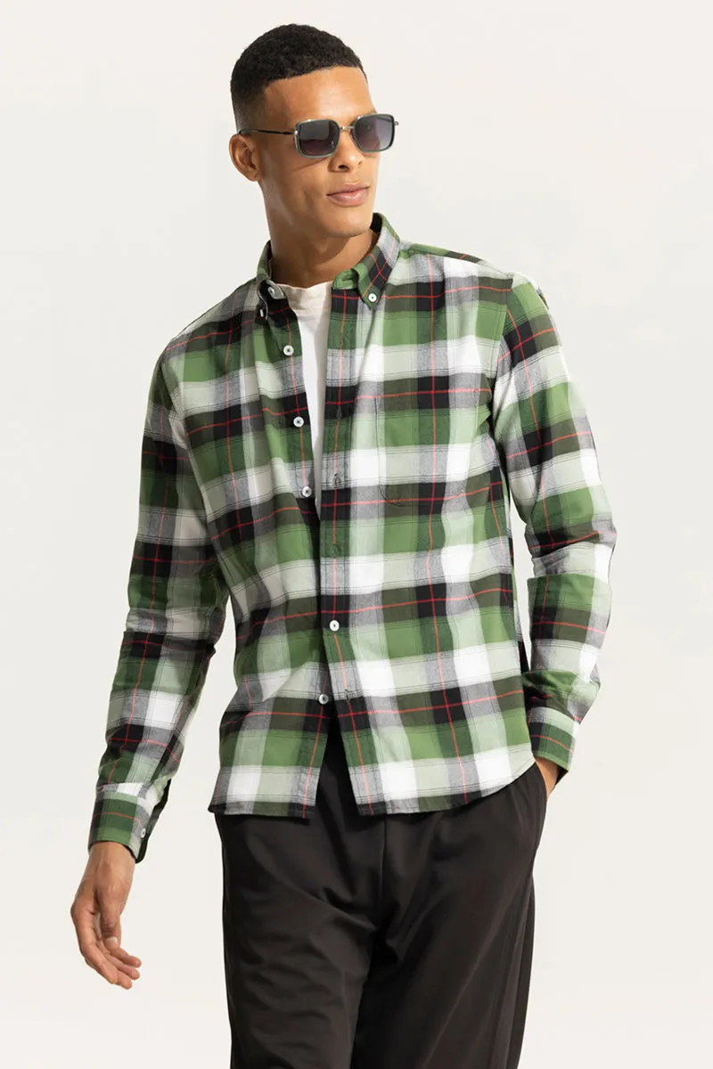 Dark Green Checkered Shirt with Bold Block Lines - Premium Quality