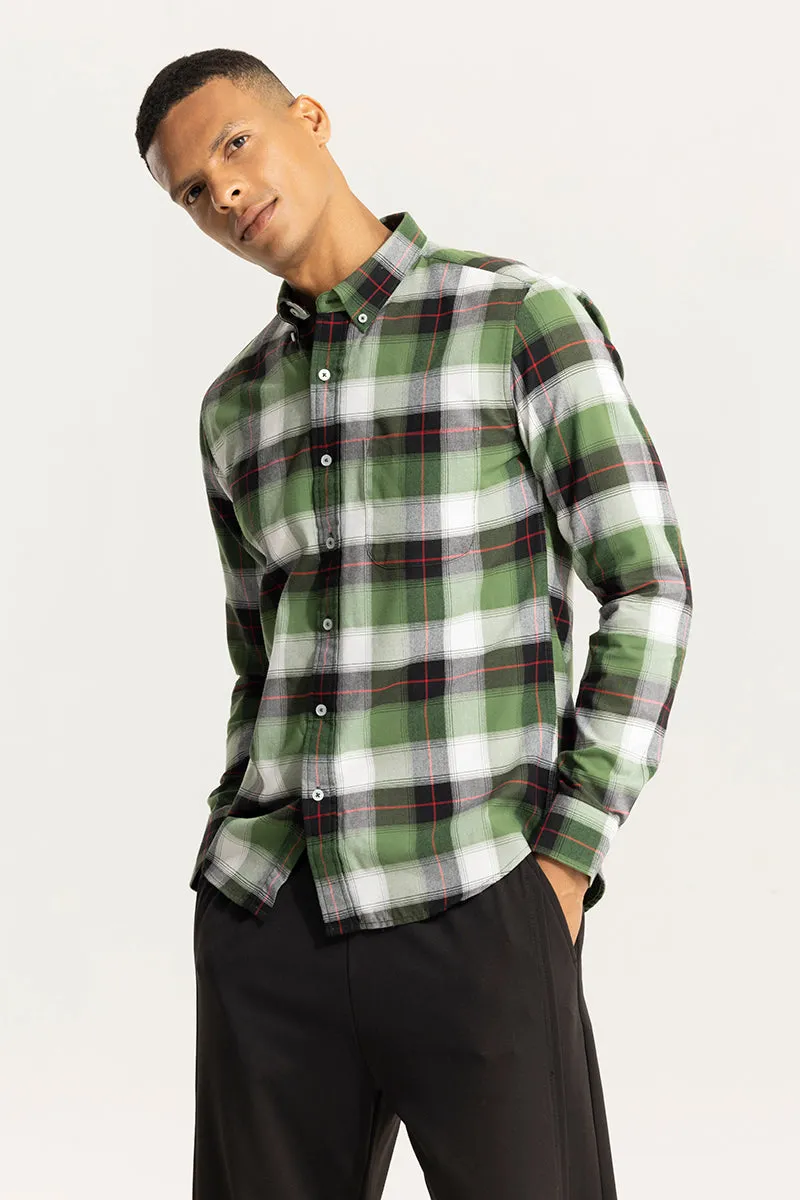 Dark Green Checkered Shirt with Bold Block Lines - Premium Quality