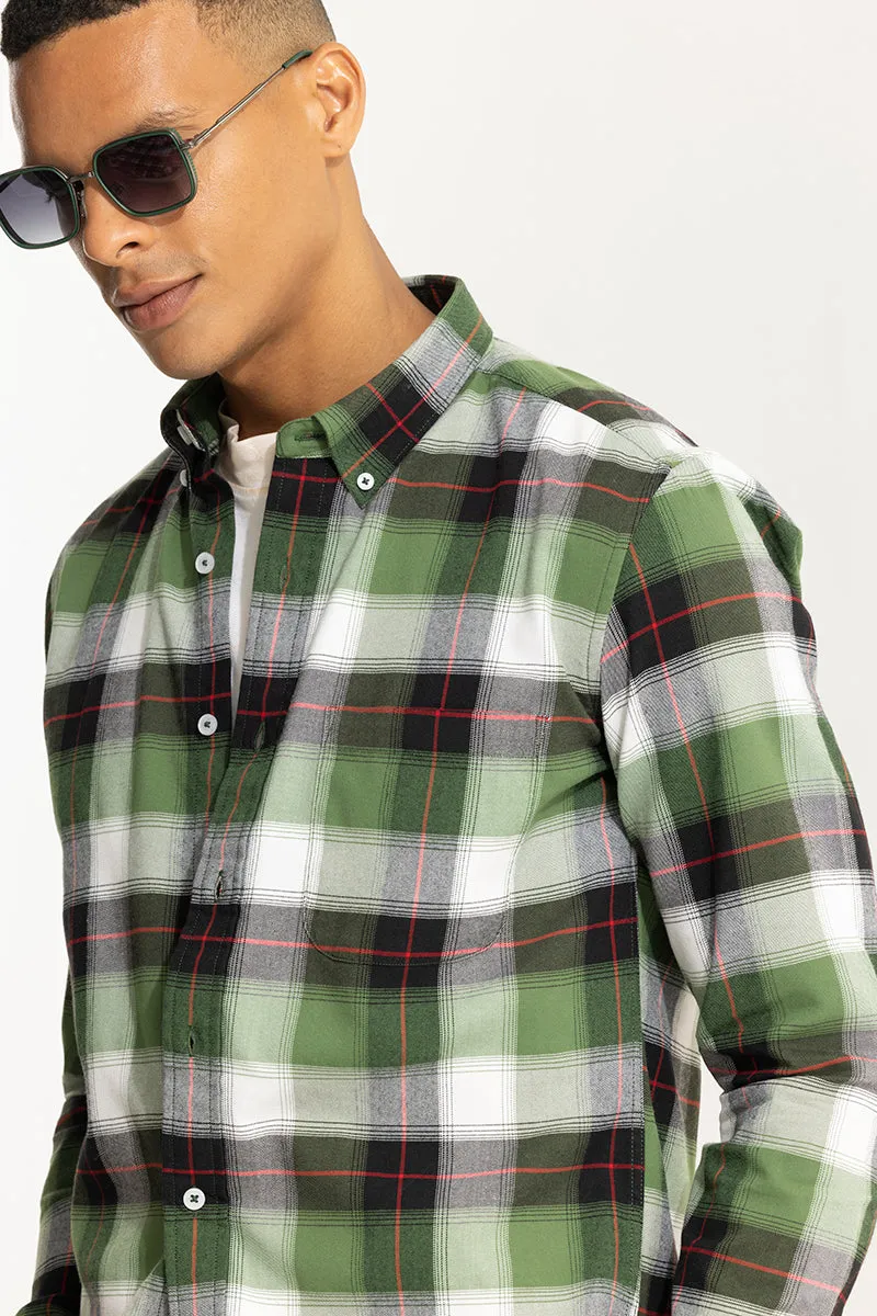 Dark Green Checkered Shirt with Bold Block Lines - Premium Quality