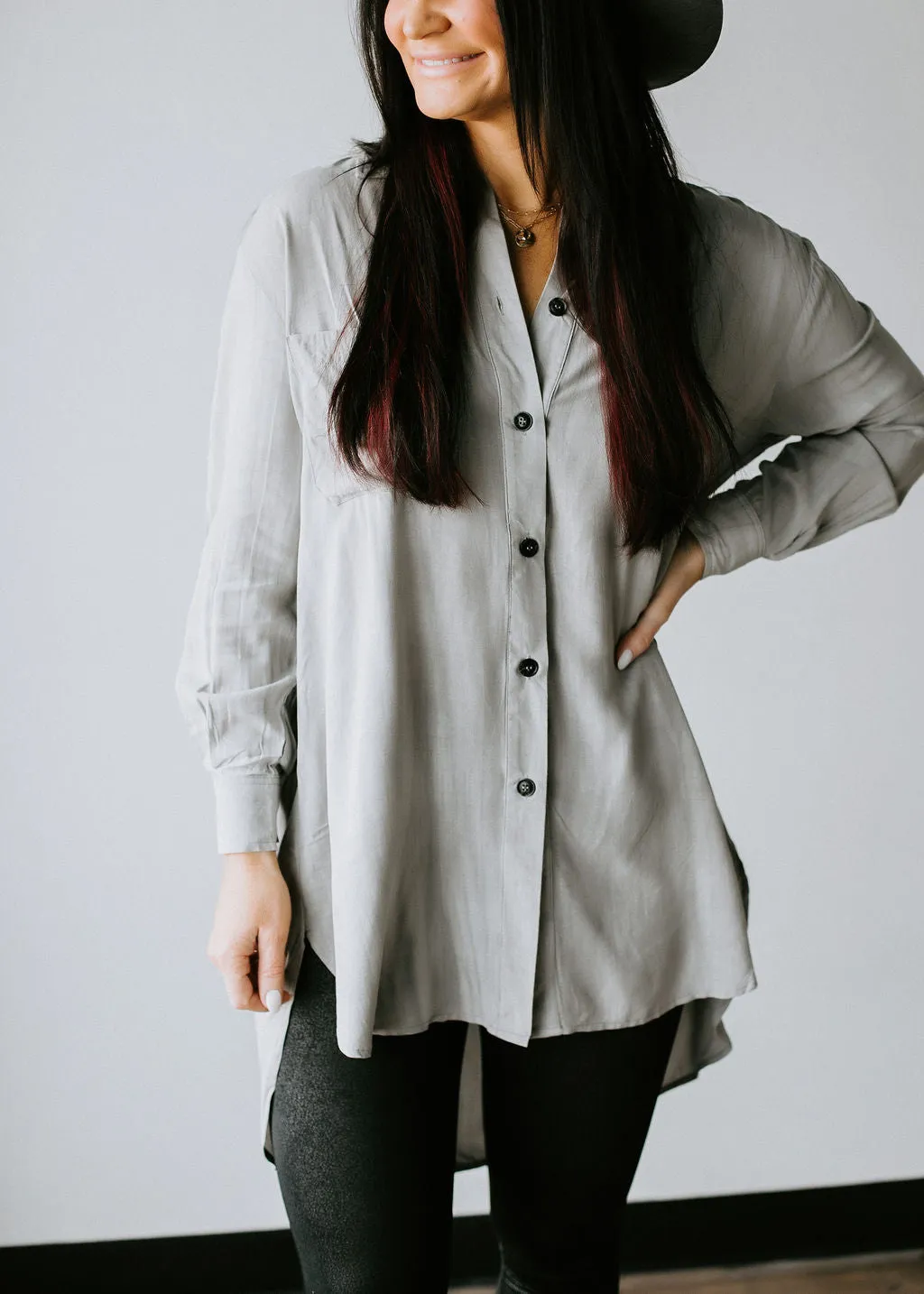 Breckynn Button Down High Low Shirt Dress