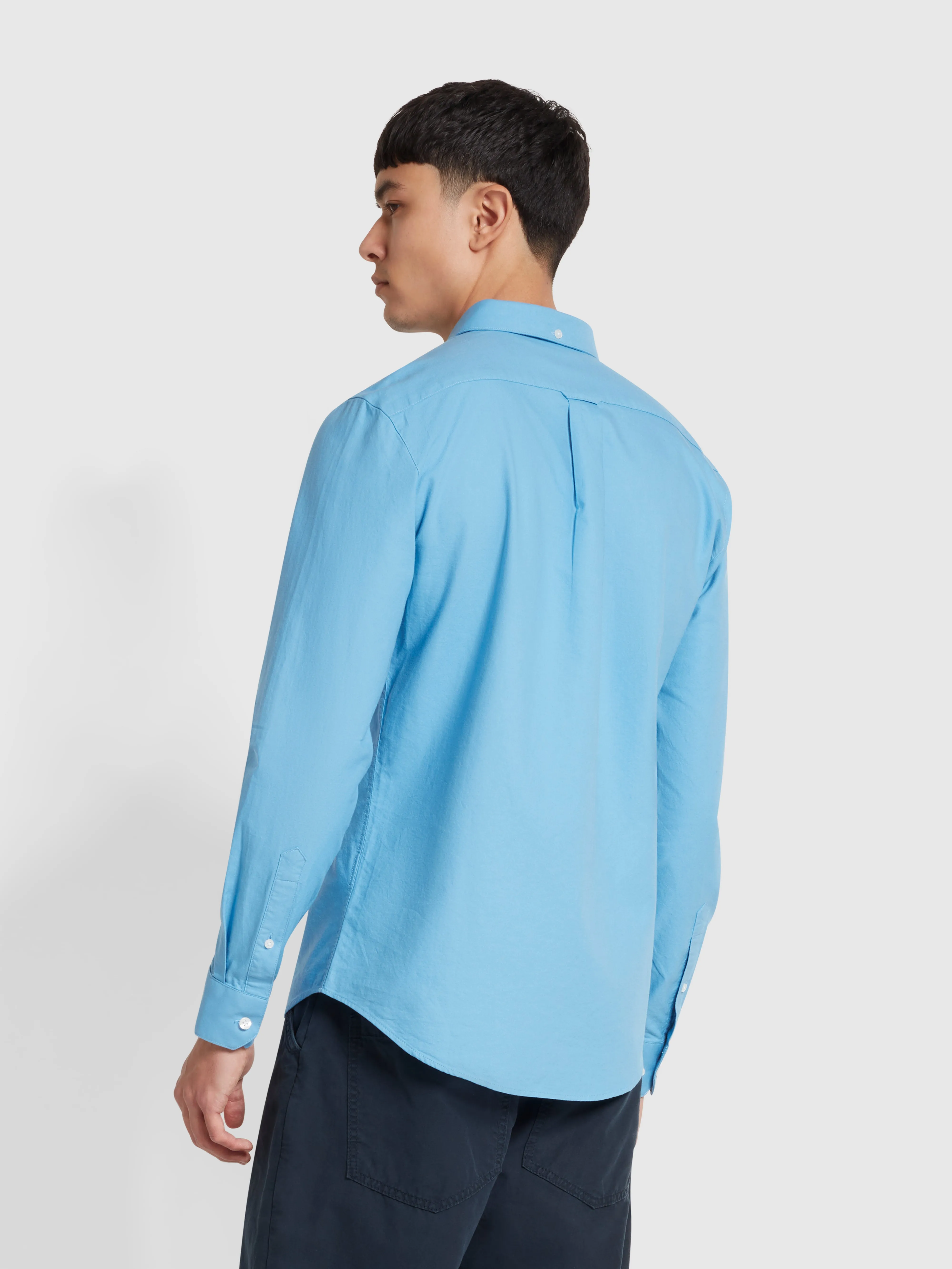 Brewer Slim Fit Organic Cotton Long Sleeve Shirt In Arctic Blue