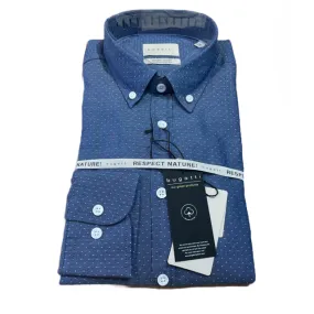 Bugatti Blue Organic Cotton Blue Pin Dot Button Down Long Sleeve Shirt (18705/370)