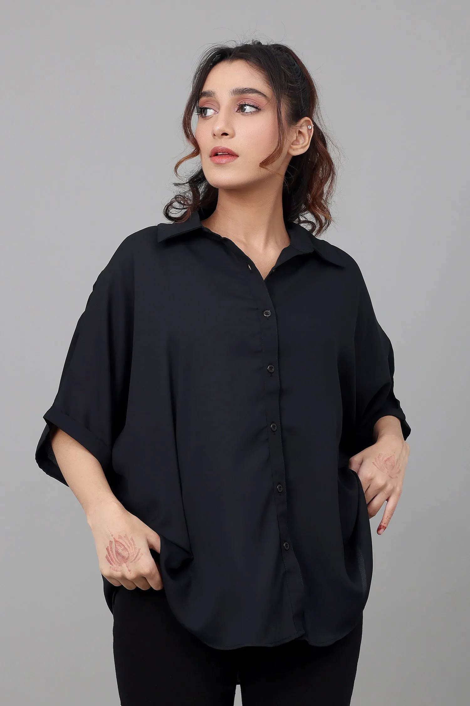 BUTTON-DOWN TOP-BLACK