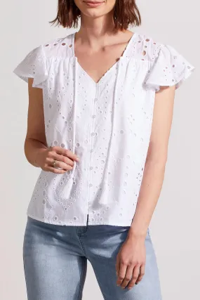 CAP SLEEVE BUTTON DOWN BLOUSE - WHITE