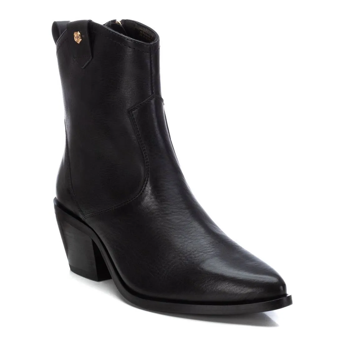 CARMELA Black Leather Western Ankle Boot