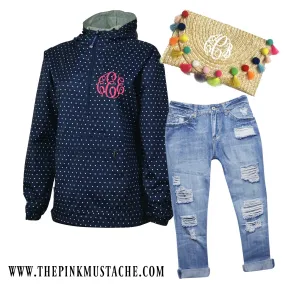 Charles River Monogrammed Navy Polka Dot Jacket Pullover/ XXS- XXXL