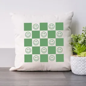 Checkerboard Smiley Pillow Cover in Green