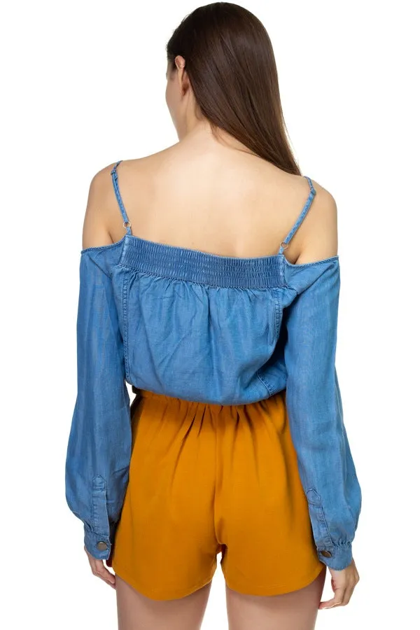 Cold Shoulder Button Down Shirt