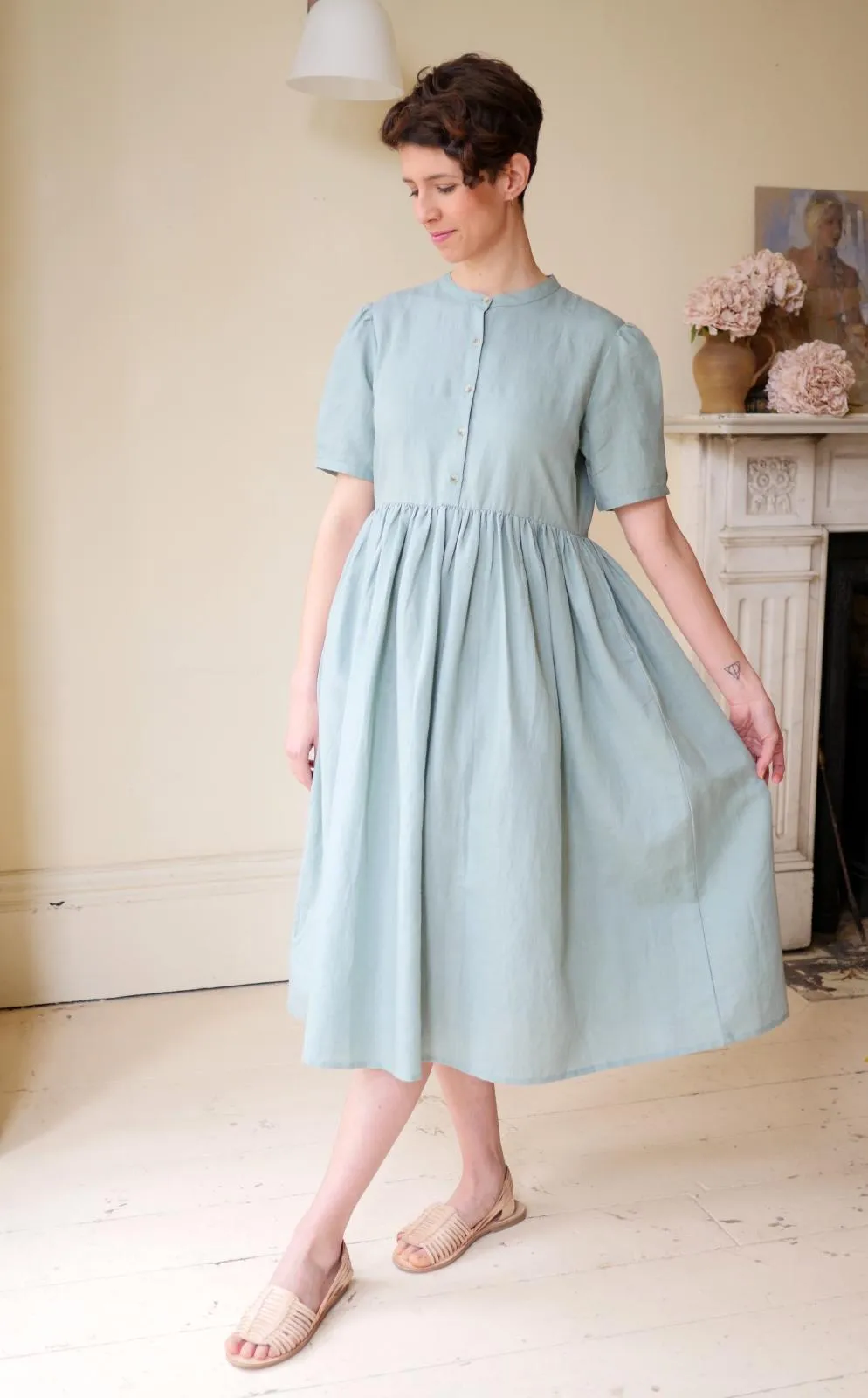 Collarless Dress - Duck Egg