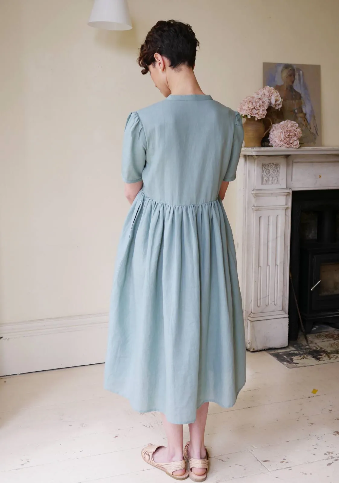 Collarless Dress - Duck Egg