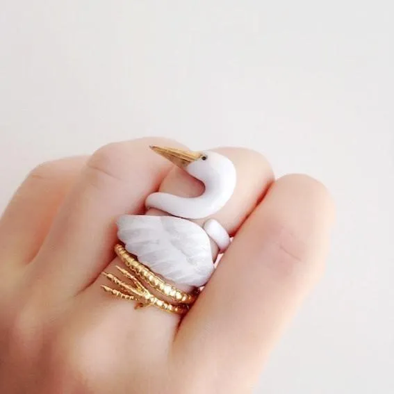 Crane Bird 3 Pieces Set Ring